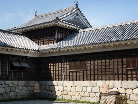Matsuyama, Ehime prefecture, Japan - April 11, 2018: Inner courtyard of historic Matsuyama Castle, one of 12 original castles of Japanのeditorial素材