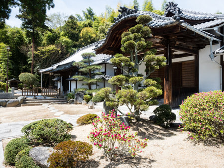 Matsuyama, Ehime prefecture, Japan - April 11, 2018: On the grounds of Taisanji, temple number 52 of Shikoku pilgrimageのeditorial素材