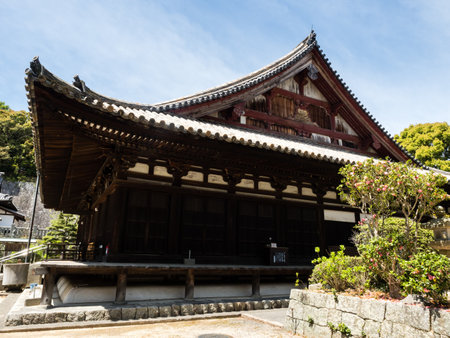 Matsuyama, Ehime prefecture, Japan - April 11, 2018: Main hall of Taisanji, temple number 52 of Shikoku pilgrimage (national treasure of Japan)のeditorial素材