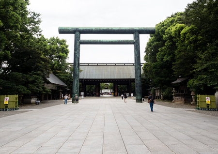 Tokyo, Japan - August 19, 2018: Torii gates at the entrance to Yasukuni Shrineのeditorial素材