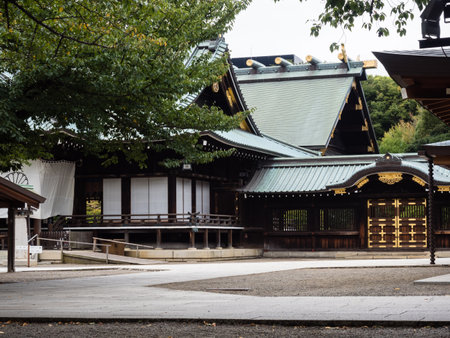 Tokyo, Japan - August 19, 2018: Haiden Hall of Yasukuni Shrine on a weekdayのeditorial素材
