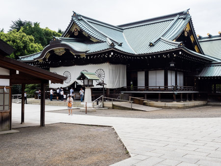 Tokyo, Japan - August 19, 2018: Haiden Hall of Yasukuni Shrine on a weekdayのeditorial素材