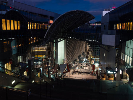 Kyoto, Japan - August 21, 2018: Nighttime view of Kyoto Station Buildingのeditorial素材