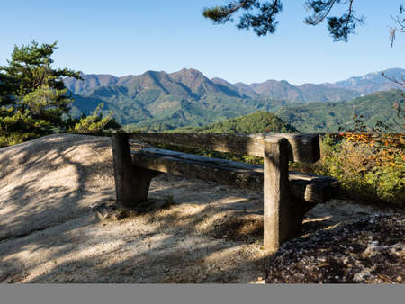 Scenic view from the observation platform at the top of Shosenkyo Ropeway - Kofu, Yamanashi prefecture, Japanの写真素材