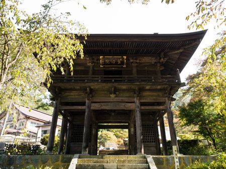 Koshu, Japan - October 26, 2017: Entrance gate of Keitokuin, a Buddhist temple dedicated to Takeda Katsuyori, the last ruler of famous Takeda clan, built on the site of his deathのeditorial素材
