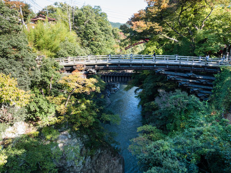 Otsuki, Yamanashi prefecture, Japan - October 26, 2017: Kai Saruhashi, one of the three unusual bridges of Japanのeditorial素材