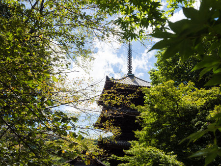 Otsu, Japan - August 21, 2018: Pagoda on the grounds of Miidera, temple number 14 of the Saigoku Kannon pilgrimageのeditorial素材