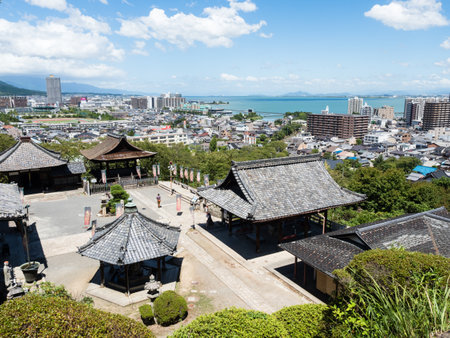 Otsu, Japan - August 21, 2018: Scenic view over the city of Otsu and Lake Biwa from Miidera, temple number 14 of the Saigoku Kannon pilgrimageのeditorial素材