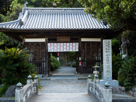 Mitoyo, Kagawa prefecture, Japan - April 12, 2018: Entrance gate of Daikoji, temple number 67 of Shikoku pilgrimageのeditorial素材
