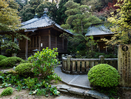 Shikokuchuo, Ehime prefecture, Japan - April 12, 2018: On the grounds of Sankakuji, temple number 65 of Shikoku pilgrimageのeditorial素材