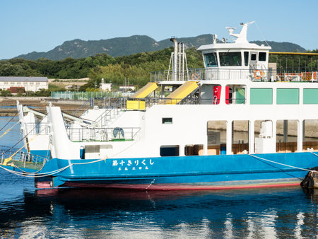 Hiroshima, Japan - August 24, 2018: Ferry docked at the port of Kirikushi on Etajima Island in Seto Inland Seaのeditorial素材