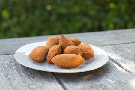 Risoles, brazilian party finger food fried snack, stuffed with chicken, more corn, deep fried, celebrations, bar and street foodの写真素材