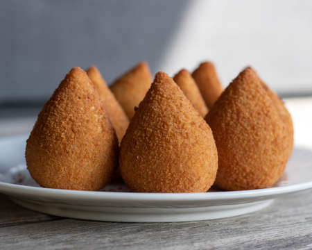 coxinhas, brazilian party finger food fried snack, stuffed with chickenの写真素材