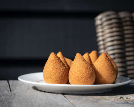 coxinhas, brazilian party finger food fried snack, stuffed with chickenの写真素材