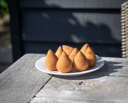 coxinhas, brazilian party finger food fried snack, stuffed with chickenの写真素材