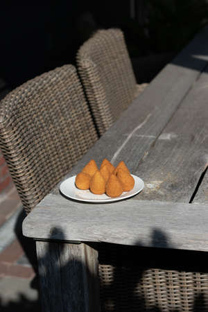 coxinhas, brazilian party finger food fried snack, stuffed with chicken