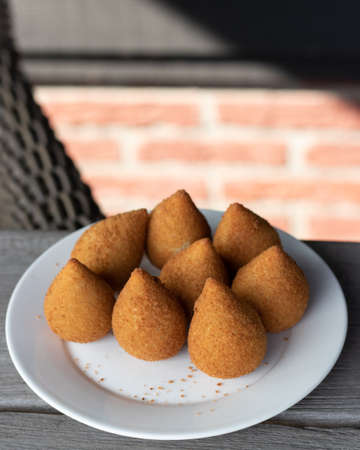 coxinhas, brazilian party finger food fried snack, stuffed with chickenの写真素材