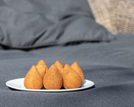 coxinhas, brazilian party finger food fried snack, stuffed with chickenの写真素材