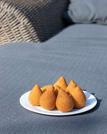 coxinhas, brazilian party finger food fried snack, stuffed with chickenの写真素材