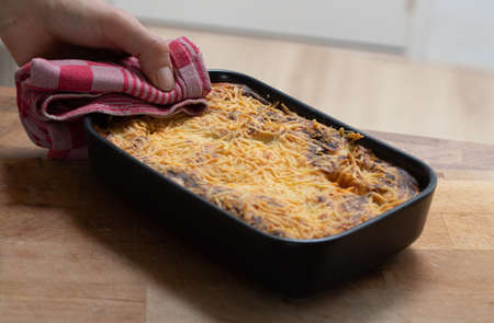Hot lasagna from the ovenの写真素材
