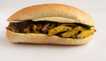 chicken curry Sandwich with saladの写真素材