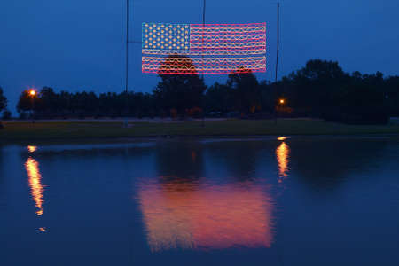 Electric American Flag at Night in Plains Georgia, home of 39th President of the US, President Carterのeditorial素材