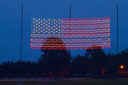 Electric American Flag at Night in Plains Georgia, home of 39th President of the US, President Carterのeditorial素材