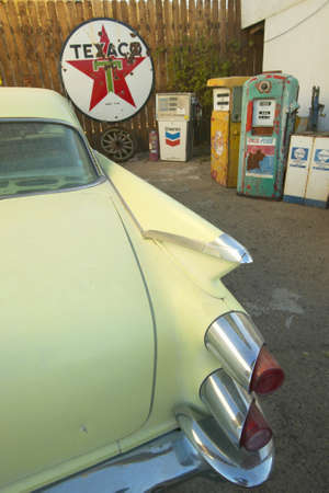 Historic vintage roadside motel on old Route 66 welcomes old cars and guests in Barstow Californiaのeditorial素材