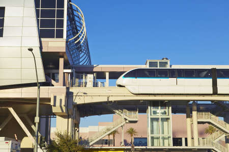 Monorail train with tourists in Las Vegas, NVのeditorial素材