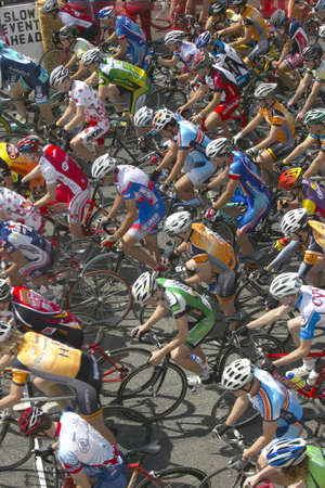 Amateur Men Bicyclists competing in the Garrett Lemire Memorial Grand Prix National Racing Circuit (NRC) on April 10, 2005 in Ojai, CAのeditorial素材