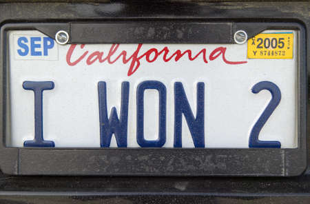 California license plate reads ÒI Won 2Óのeditorial素材