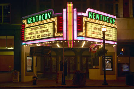 Lexington Kentucky neon marquee sign for movie theater saying Kentuckyのeditorial素材