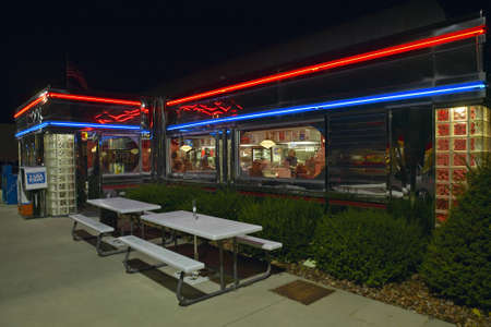 Diner at night near Wakefield OHのeditorial素材