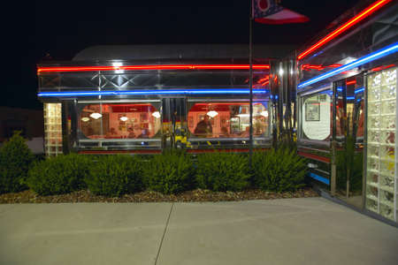 Diner at night near Wakefield OHのeditorial素材
