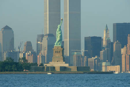Liberty 100 Rear view of Statue of Liberty with Twin Towers in background