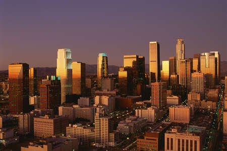 Abstract image of downtown Los Angeles at sunset, Californiaのeditorial素材