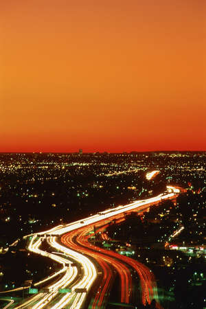 Harbor Freeway at night, Los Angeles, Californiaのeditorial素材