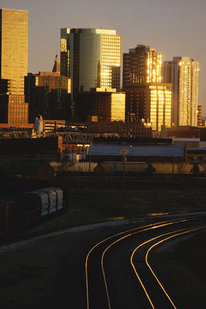 Skyline of Denver, Colorado at sunsetのeditorial素材