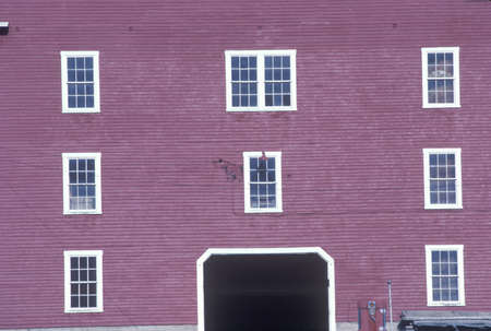 Close up of red barn with windows, VTのeditorial素材
