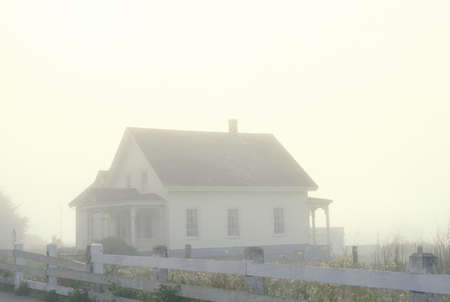 House Shrouded in Fog, Mendocino, Californiaのeditorial素材