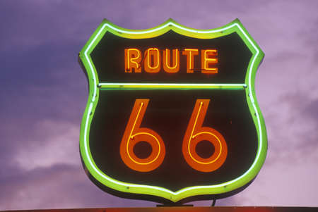 A neon sign that reads "Route 66"のeditorial素材