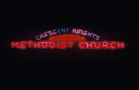 A neon sign that reads ÒCrescent Heights Methodist ChurchÓのeditorial素材