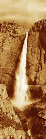 This is Upper Yosemite Falls in sepiatone.の写真素材