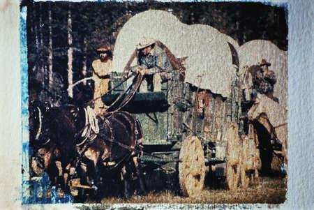 This is a wagon train taken at a historical reenactment.