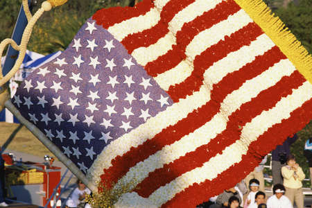 American flag made of flowers from Rose Paradeの写真素材