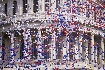 Detail of Capitol Building with red, white, and blue balloonsの写真素材