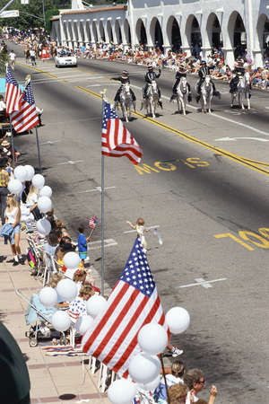Parade route marked by flagsのeditorial素材