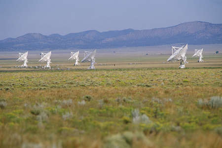 VLA Very Large Array radio telescope dishes in fieldの写真素材