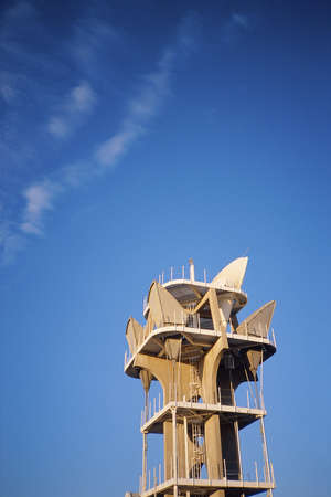 Top of antenna against blue skyの写真素材