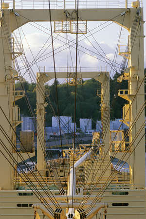 Gates on freighter on Pacific Ocean